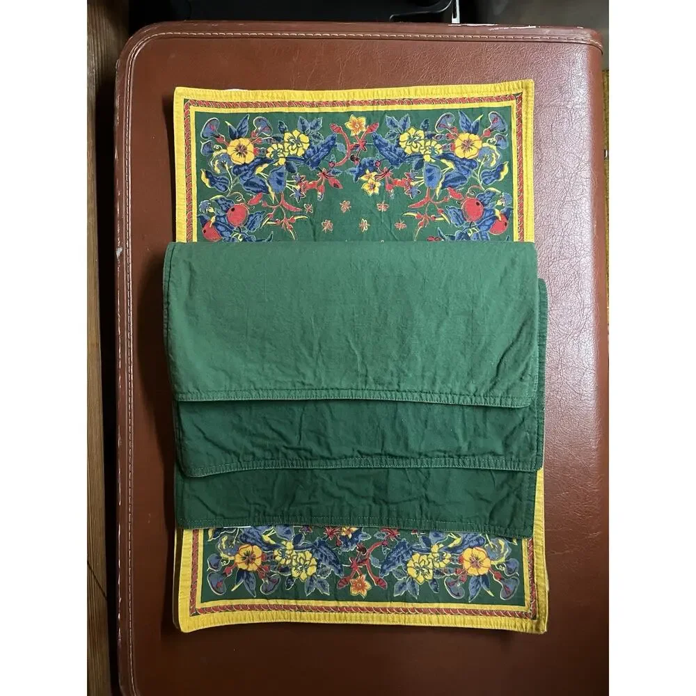 Vintage Williams Sonoma Provence Placemats Set of 4 Green Floral French Country